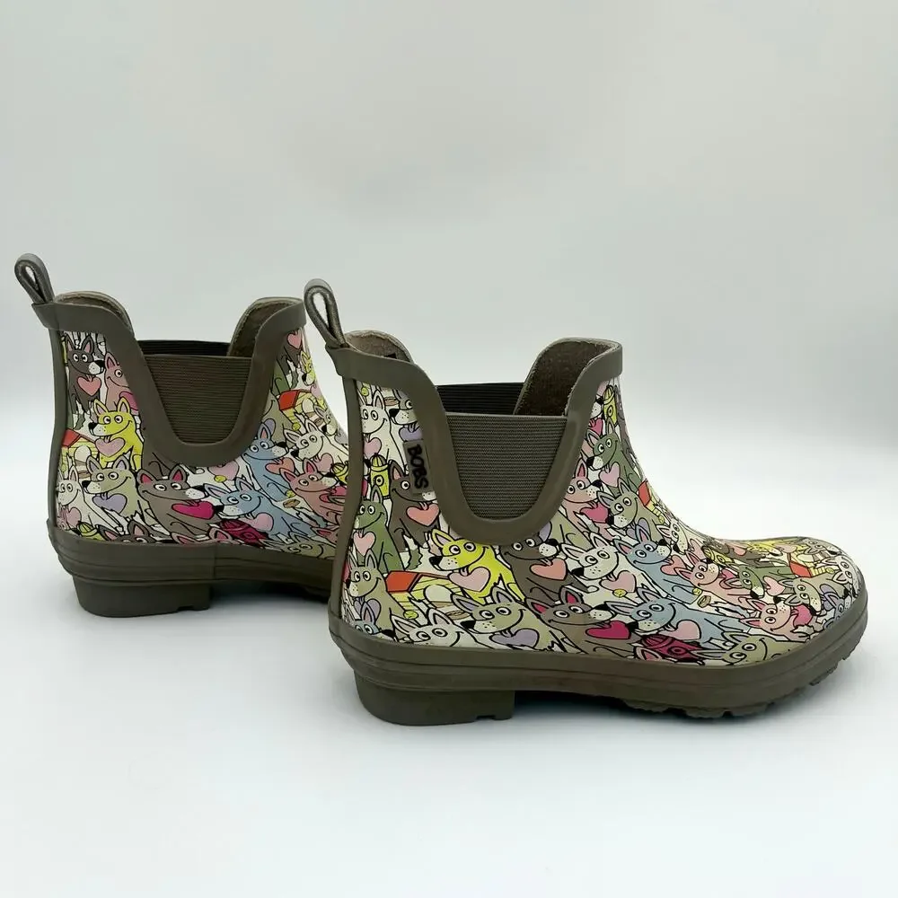 BOBS by Skechers Dog Print Rain Boots Womens 8 Ankle Chelsea Wellies Multicolor